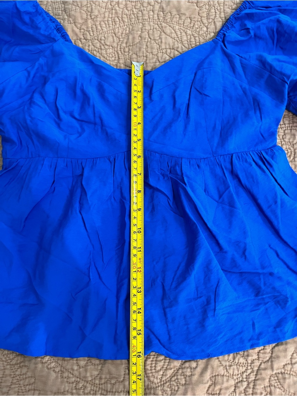 Cobalt Blue Puff-Sleeve Flowy Peplum Babydoll Blouse Nine West Women L - Picture 2 of 9